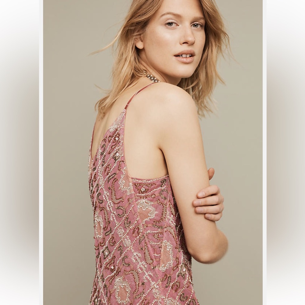 Anthropology Floreat Beaded Pink Mini Dress